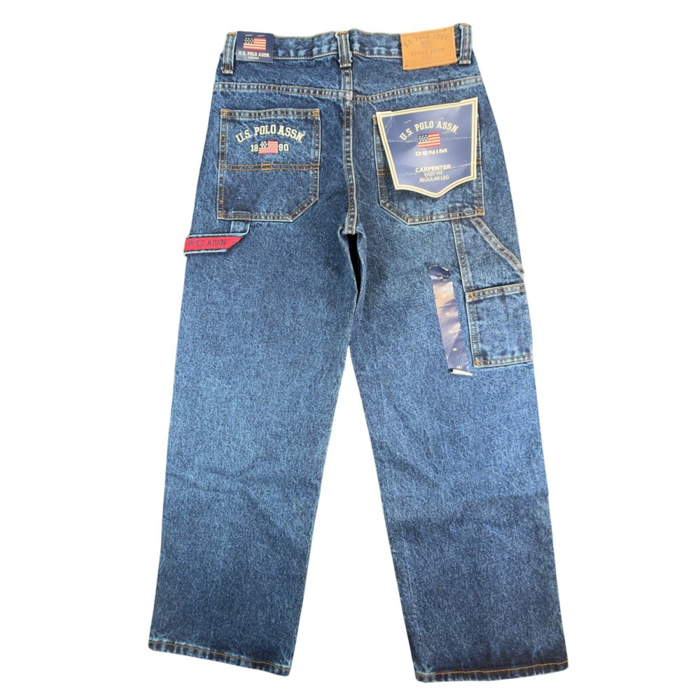 U.S. Polo Assn Carpenter Jeans Boys 14 Blue Cotton Easy Fit Utility NWT